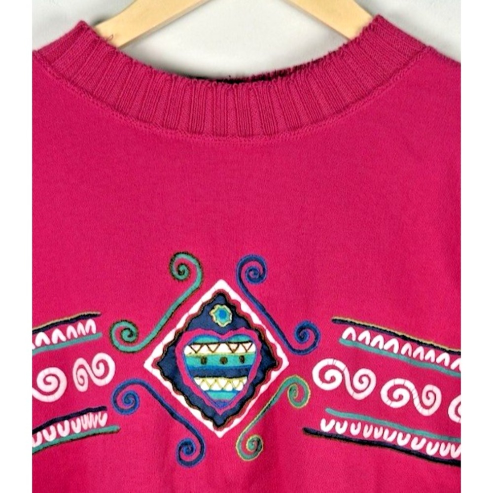 80s 90s Pasta Vintage Crewneck Sweater Knit Grandma Sweatshirt Pink Women Medium